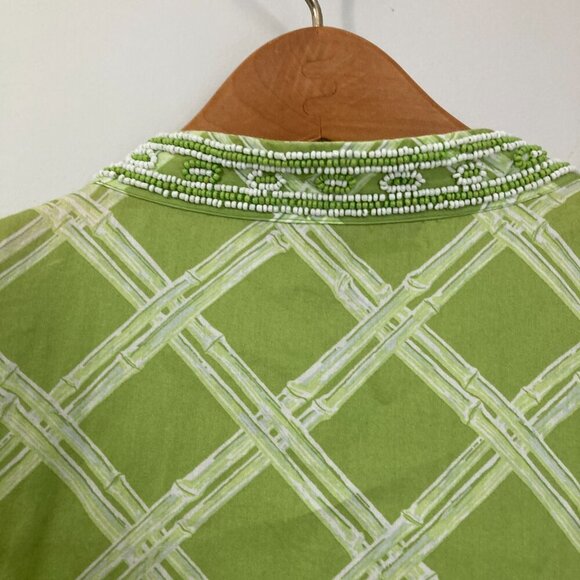 Brooks Brothers 346 Women’s Top Tunic Size Medium Cotton Green 3/4 Sleeve Beaded - Picture 8 of 9